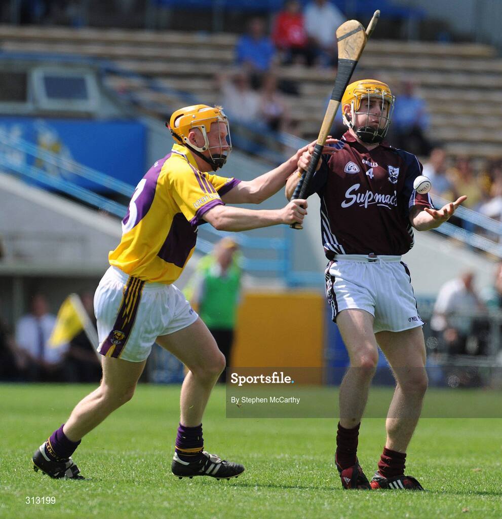 27 July 2008; Gerard O'Halloran, Galway, in action against Diarmuid O'Keeffe, Wexford. ESB GAA Hurling All Ireland Minor Championship Quarter-Final, Wexford v Galway, Semple Stadium, Thurles, Co. Tipperary. Picture credit: Stephen McCarthy / SPORTSFILE