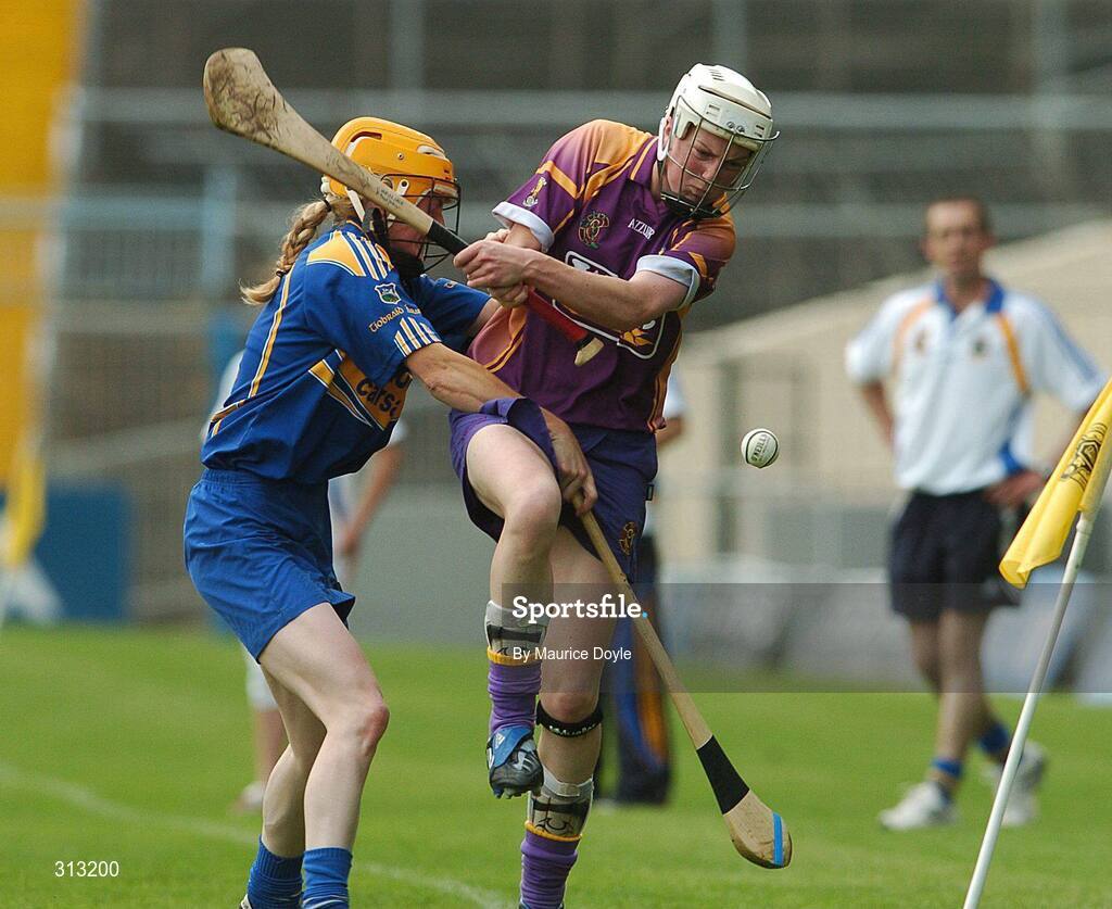 26 July 2008; Caroline Murphy, Wexford, in action against Joanne Ryan, Tipperary. Gala All-Ireland Senior Camogie Championship, Tipperary v Wexford, Semple Stadium, Thurles, Co. Tipperary. Picture credit: Maurice Doyle / SPORTSFILE
