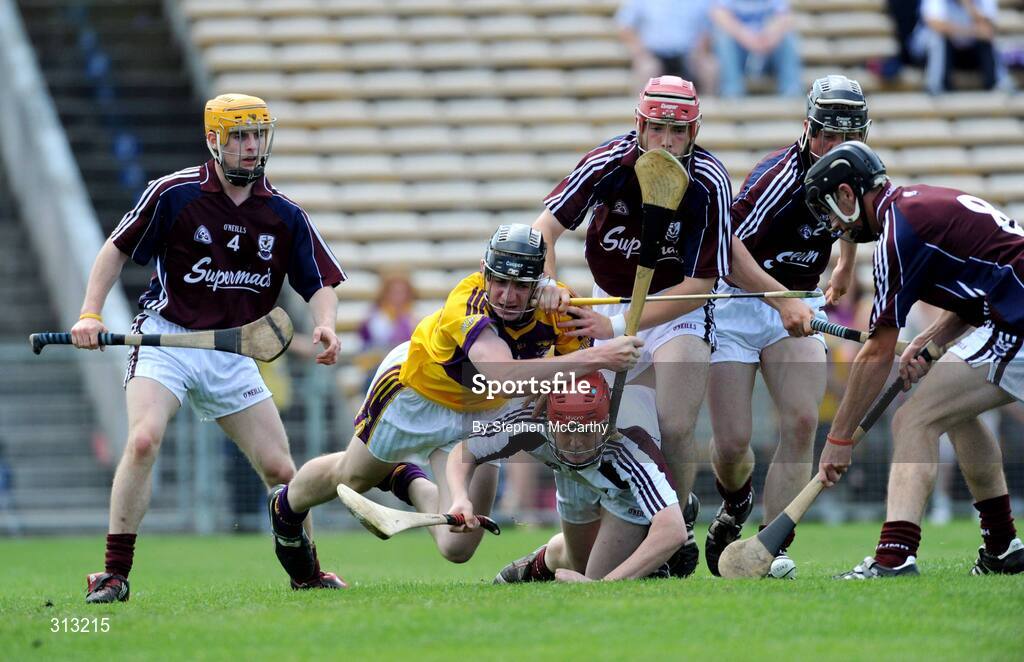 27 July 2008; Shane Tomkins, Wexford, in action against Galway players, from left, Gerard O'Halloran, 4, Fergal Flannery, goalkeeper, Donal Cooney, Declan Connolly, and David Burke. ESB GAA Hurling All Ireland Minor Championship Quarter-Final, Wexford v Galway, Semple Stadium, Thurles, Co. Tipperary. Picture credit: Stephen McCarthy / SPORTSFILE