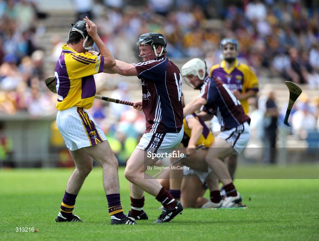 27 July 2008; Luke Madden, Galway, and Declan Connolly, Wexford, tussle for the ball. ESB GAA Hurling All Ireland Minor Championship Quarter-Final, Wexford v Galway, Semple Stadium, Thurles, Co. Tipperary. Picture credit: Stephen McCarthy / SPORTSFILE