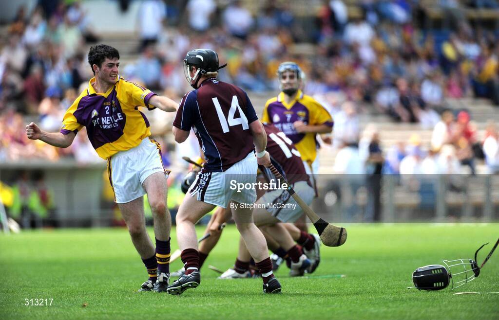 27 July 2008; Luke Madden, Galway, and Eoin Moore, Wexford, tussle for the ball. ESB GAA Hurling All Ireland Minor Championship Quarter-Final, Wexford v Galway, Semple Stadium, Thurles, Co. Tipperary. Picture credit: Stephen McCarthy / SPORTSFILE
