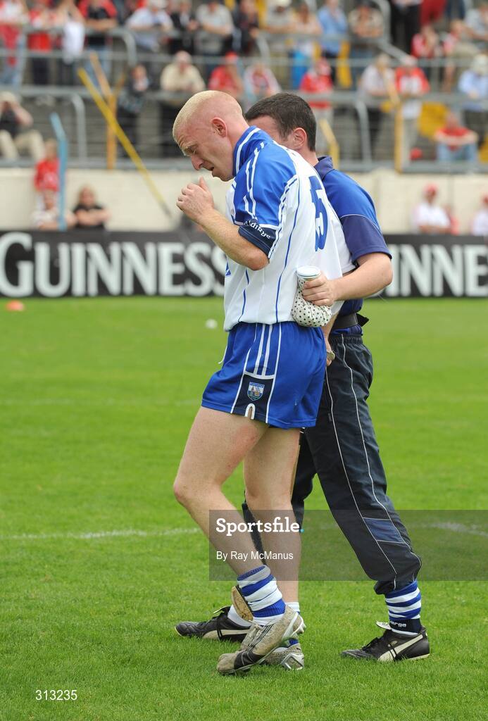 27 July 2008; Waterford's John Mullane receives attention before the game. GAA Hurling All-Ireland Senior Championship Quarter-Final, Wexford v Waterford, Semple Stadium, Thurles, Co. Tipperary. Picture credit: Ray McManus / SPORTSFILE