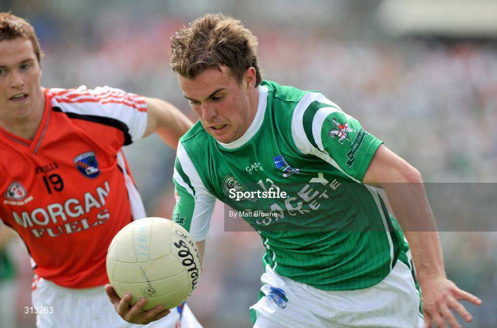 27 July 2008; Eamon Maguire, Fermanagh, in action against Paul Kernan, Armagh. GAA Football Ulster Senior Championship Final, Armagh v Fermanagh, St Tighearnach's Park, Clones, Co. Monaghan. Picture credit: Matt Browne / SPORTSFILE