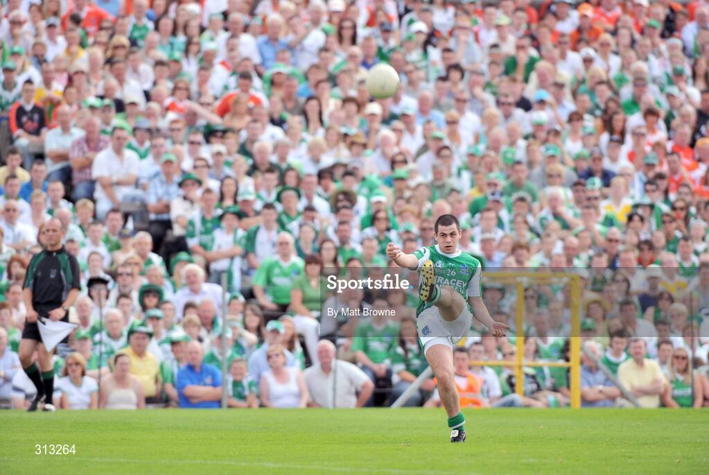 27 July 2008; Fermanagh's Matthew Keenan watches his third free kick in a row go wide against Armagh. GAA Football Ulster Senior Championship Final, Armagh v Fermanagh, St Tighearnach's Park, Clones, Co. Monaghan. Picture credit: Matt Browne / SPORTSFILE