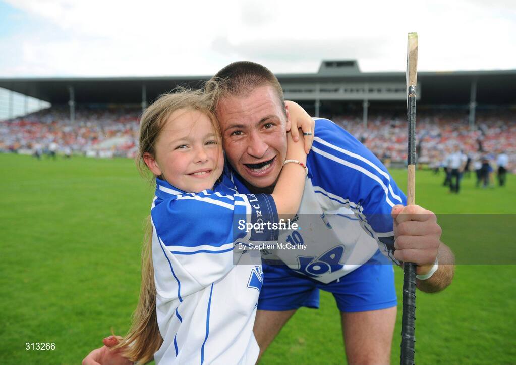 27 July 2008; Waterford's Dan Shanahan celebrates with his daughter Chloe, age 9, after his side's victory. GAA Hurling All-Ireland Senior Championship Quarter-Final, Wexford v Waterford, Semple Stadium, Thurles, Co. Tipperary. Picture credit: Stephen McCarthy / SPORTSFILE