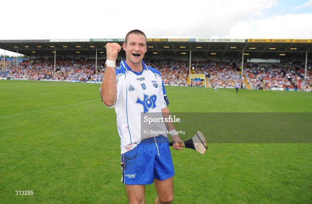 27 July 2008; Dan Shanahan, Waterford, celebrates his side's victory after the match. GAA Hurling All-Ireland Senior Championship Quarter-Final, Wexford v Waterford, Semple Stadium, Thurles, Co. Tipperary. Picture credit: Stephen McCarthy / SPORTSFILE