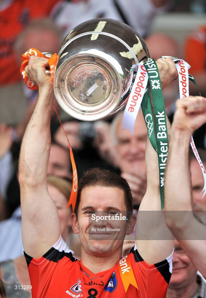 27 July 2008; Armagh captain Paul McGrane lifts the cup. GAA Football Ulster Senior Championship Final, Armagh v Fermanagh, St Tighearnach's Park, Clones, Co. Monaghan. Picture credit: Matt Browne / SPORTSFILE