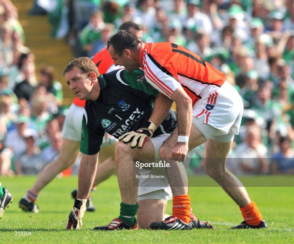 27 July 2008; Armagh's Steven McDonnell confronts Fermanagh goalkeeper Ronan Gallagher after his goal. GAA Football Ulster Senior Championship Final, Armagh v Fermanagh, St Tighearnach's Park, Clones, Co. Monaghan. Picture credit: Matt Browne / SPORTSFILE