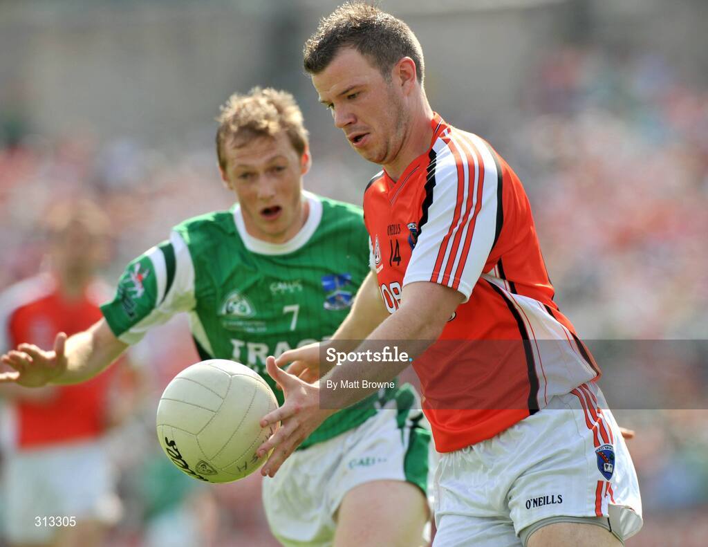 27 July 2008; Ronan Clarke, Armagh, in action against Tommy McElroy, Fermanagh. GAA Football Ulster Senior Championship Final, Armagh v Fermanagh, St Tighearnach's Park, Clones, Co. Monaghan. Picture credit: Matt Browne / SPORTSFILE