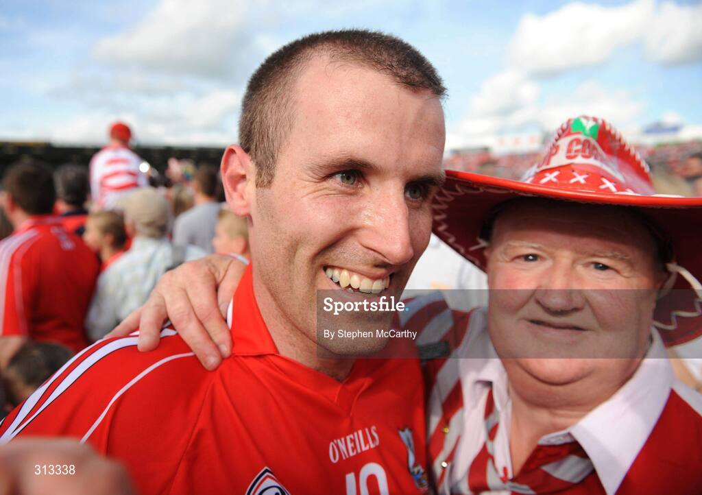 27 July 2008; Cork's Ben O'Connor is congratulated by a supporter after the match. GAA Hurling All-Ireland Senior Championship Quarter-Final, Clare v Cork, Semple Stadium, Thurles, Co. Tipperary. Picture credit: Stephen McCarthy / SPORTSFILE
