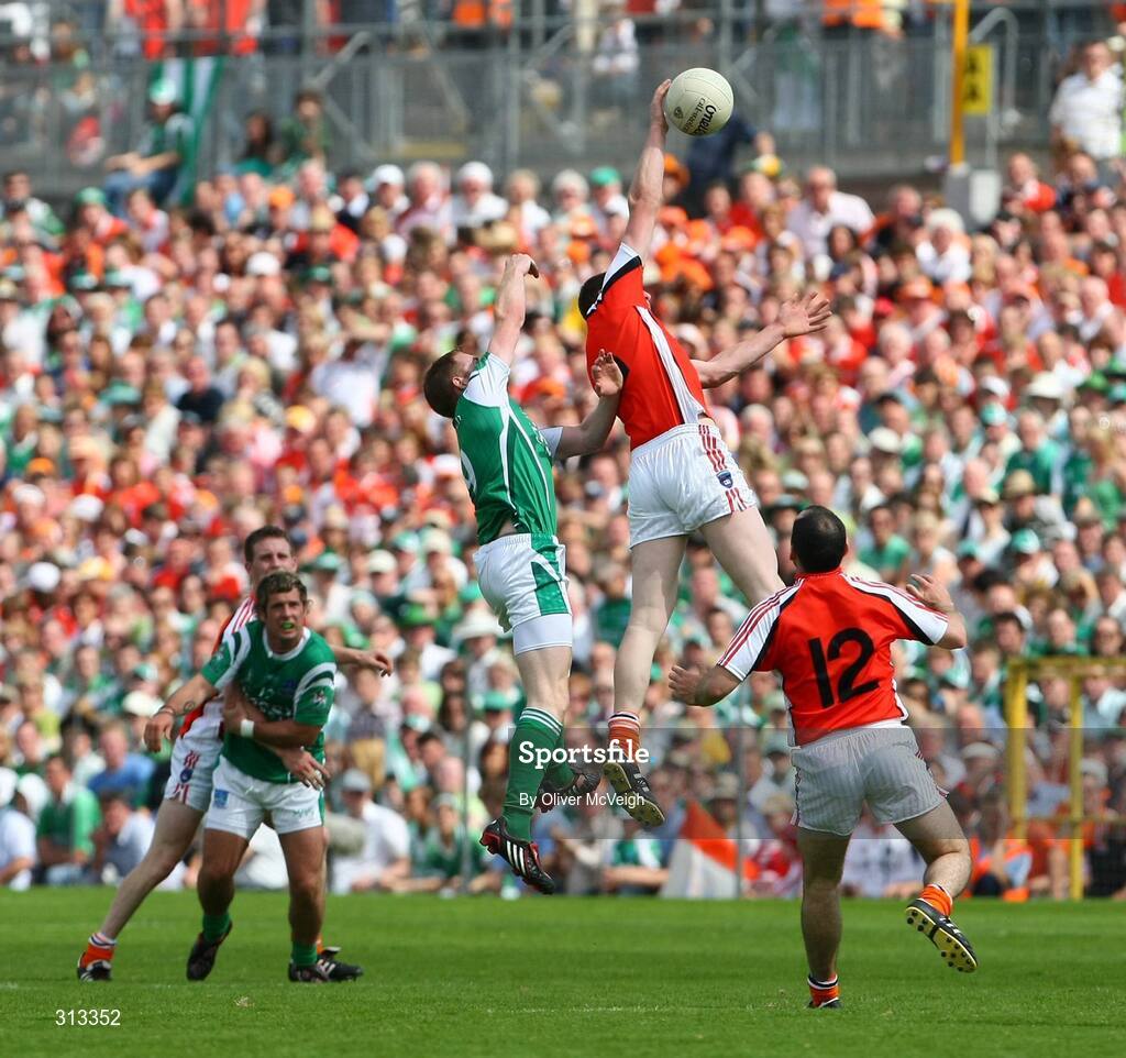 27 July 2008; Paul McGrane, Armagh, in action against Mark Murphy, Fermanagh. GAA Football Ulster Senior Championship Final replay, Armagh v Fermanagh, St Tighearnach's Park, Clones, Co. Monaghan. Picture credit: Oliver McVeigh / SPORTSFILE
