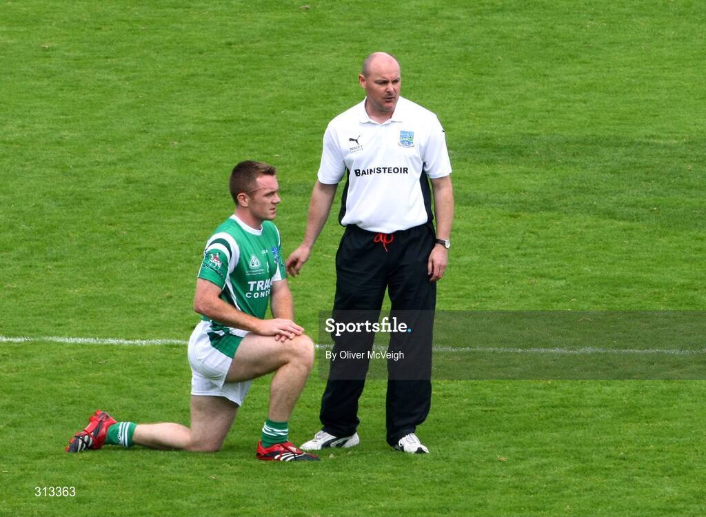 27 July 2008; Fermanagh manager Malachy O'Rourke with Martin McGrath before the game. GAA Football Ulster Senior Championship Final replay, Armagh v Fermanagh, St Tighearnach's Park, Clones, Co. Monaghan. Picture credit: Oliver McVeigh / SPORTSFILE *** Local Caption *** S0807107 Armagh v Fermanagh OMcV
