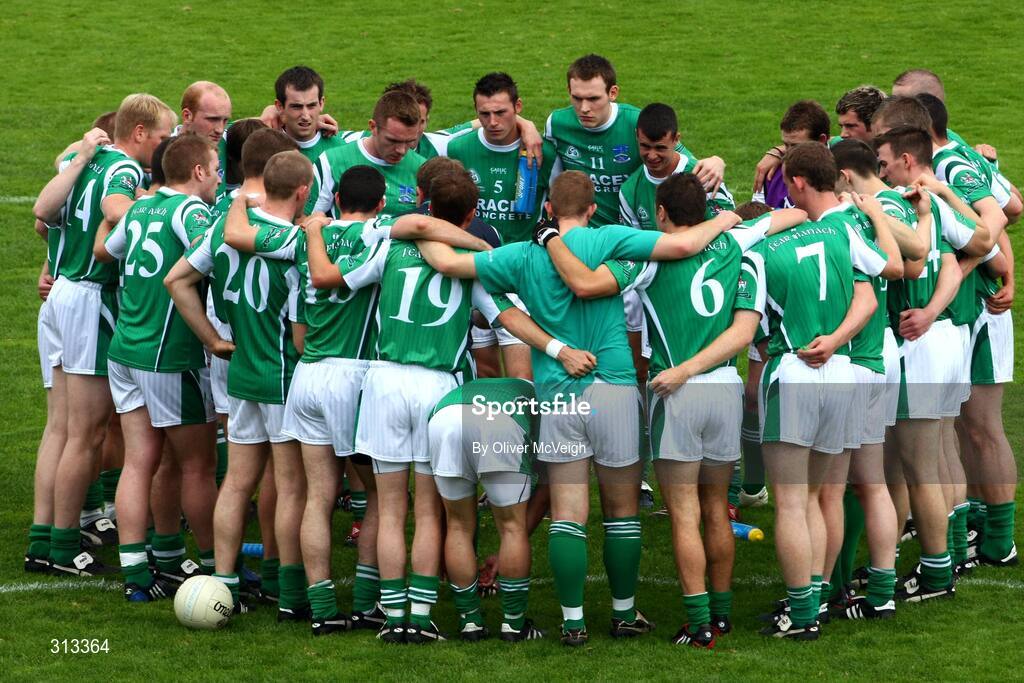 27 July 2008; The Fermanagh squad huddle before the game. GAA Football Ulster Senior Championship Final replay, Armagh v Fermanagh, St Tighearnach's Park, Clones, Co. Monaghan. Picture credit: Oliver McVeigh / SPORTSFILE *** Local Caption *** S0807107 Armagh v Fermanagh OMcV