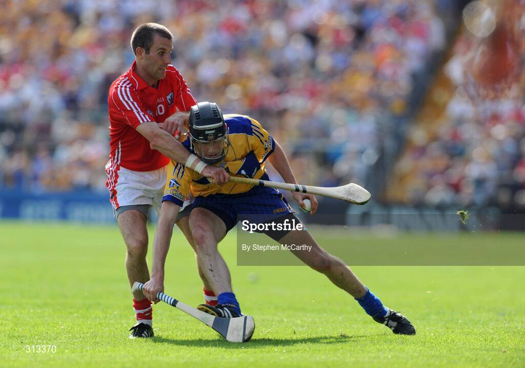 27 July 2008; Patrick Donnellan, Clare, in action against Ben O'Connor, Cork. GAA Hurling All-Ireland Senior Championship Quarter-Final, Clare v Cork, Semple Stadium, Thurles, Co. Tipperary. Picture credit: Stephen McCarthy / SPORTSFILE