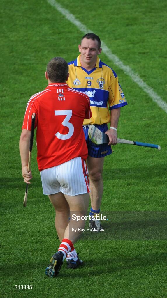 27 July 2008; Diarmuid O'Sullivan and Clare's Colin Lynch after the game. GAA Hurling All-Ireland Senior Championship Quarter-Final, Clare v Cork, Semple Stadium, Thurles, Co. Tipperary. Picture credit: Ray McManus / SPORTSFILE