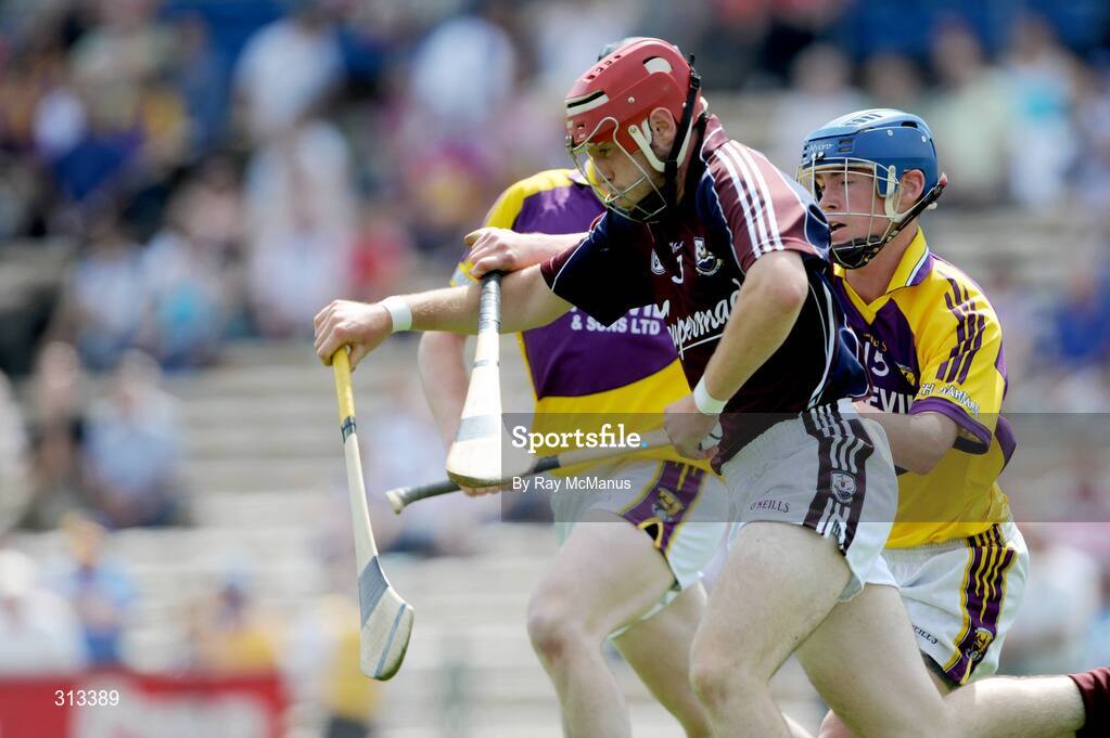 27 July 2008; Donal Cooney, Galway, in action against James Gahan, Wexford. ESB GAA Hurling All Ireland Minor Championship Quarter-Final, Wexford v Galway, Semple Stadium, Thurles, Co. Tipperary. Picture credit: Ray McManus / SPORTSFILE