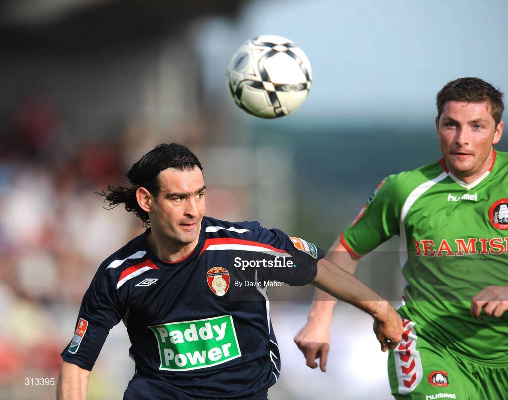 27 July 2008; Jason Gavin, St Patrick's Athletic, in action against, Denis Behan, Cork City. eircom League Premier Division, Cork City v St Patrick's Athletic, Turners Cross, Cork. Picture credit: David Maher / SPORTSFILE