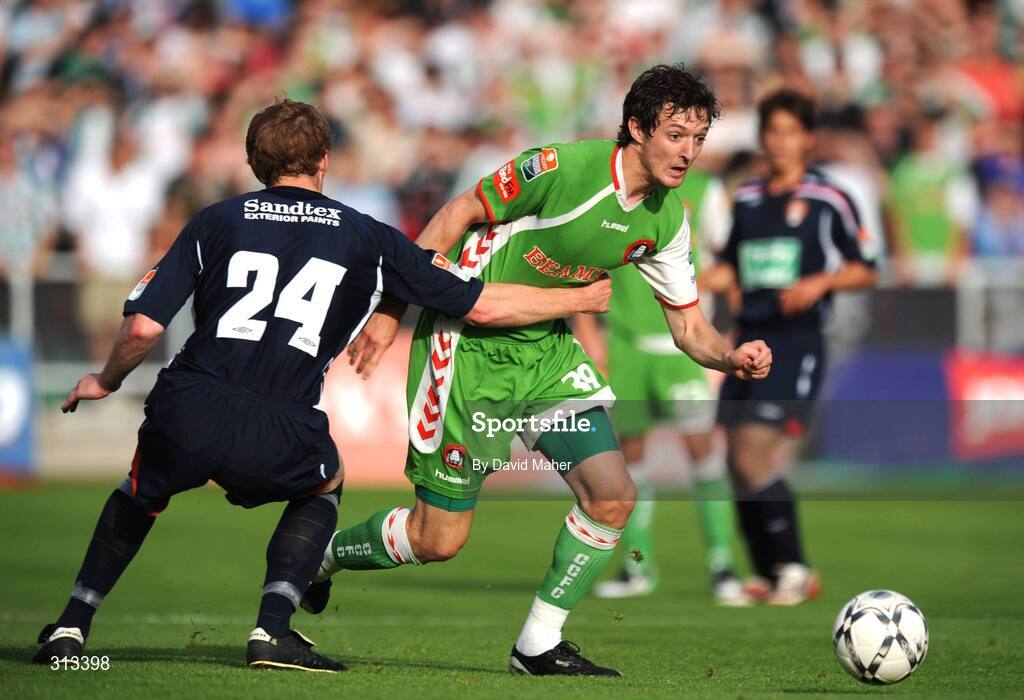 27 July 2008; Dave Mooney, Cork City, in action against, Stephen Paisley, St Patrick's Athletic. eircom League Premier Division, Cork City v St Patrick's Athletic, Turners Cross, Cork. Picture credit: David Maher / SPORTSFILE