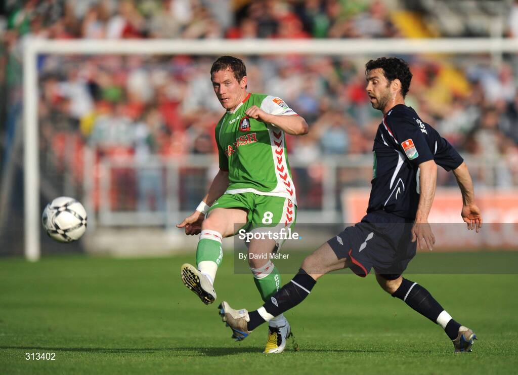 27 July 2008; Joe Gamble, Cork City, in action against Damien Lynch, St Patrick's Athletic. eircom League Premier Division, Cork City v St Patrick's Athletic, Turners Cross, Cork. Picture credit: David Maher / SPORTSFILE