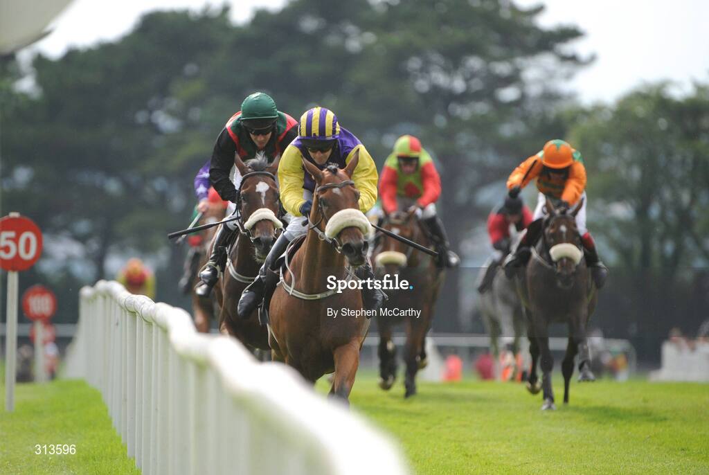28 July 2008; Hassanali, with David Casey up, on their way to winning the the Sligo Novice Hurdle, from Dancera, with Andrew Thornton up, left, and Good Old Thyne, with Andrew Leigh up, right Galway Racing Fesitval, Ballybrit, Galway. Picture credit: Stephen McCarthy / SPORTSFILE