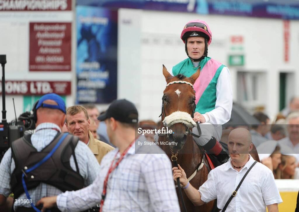 28 July 2008; Pat Smullen, onboard Broad Meaning, makes his way to the winners enclosure after winning the GPT Access Equipment EBF Maiden Stakes. Galway Racing Fesitval - Monday, Ballybrit, Galway. Picture credit: Stephen McCarthy / SPORTSFILE