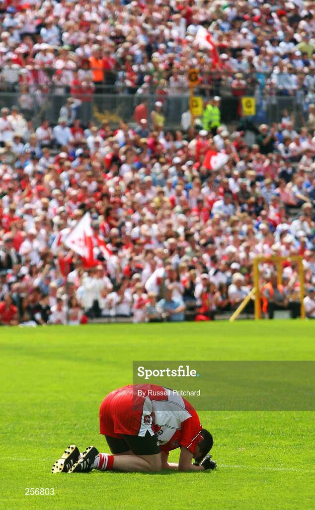 15 July 2007; Derry's Carlus McWilliams lies dejected at the final whistle. ESB Ulster Minor Football Championship Final - Derry v Tyrone, St Tighearnach's Park, Clones, Co Monaghan. Picture credit: Russell Pritchard / SPORTSFILE