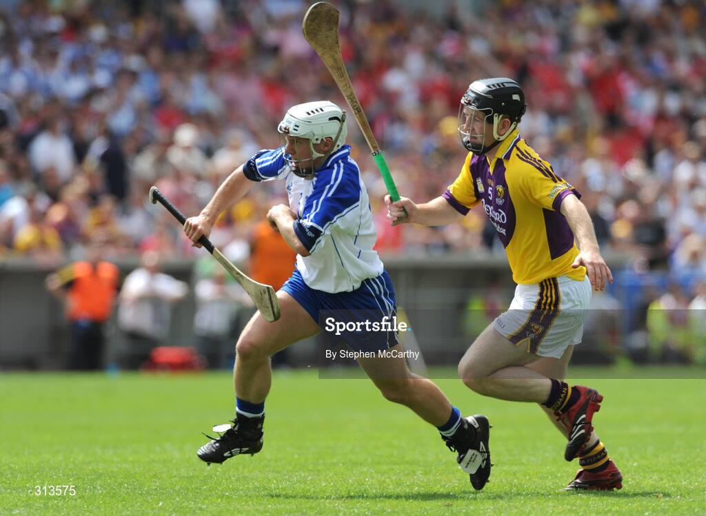 27 July 2008; Stephen Molumphy, Waterford, in action against Michael Jacob, Wexford. GAA Hurling All-Ireland Senior Championship Quarter-Final, Wexford v Waterford, Semple Stadium, Thurles, Co. Tipperary. Picture credit: Stephen McCarthy / SPORTSFILE