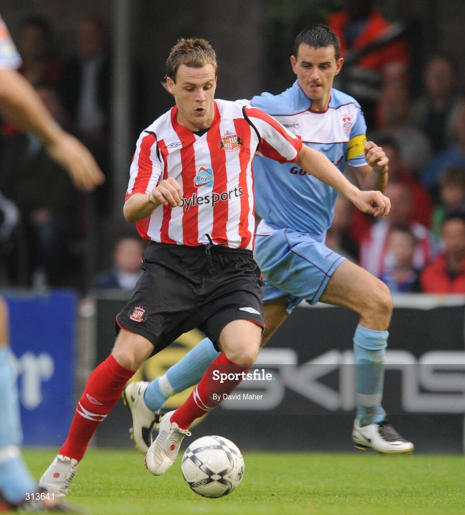 28 July 2008; Anthony Stokes, Sunderland, in action against Alan Carey, Cobh Ramblers. Pre-season friendly, Cobh Ramblers v Sunderland, Turners Cross, Cork. Picture credit: David Maher / SPORTSFILE