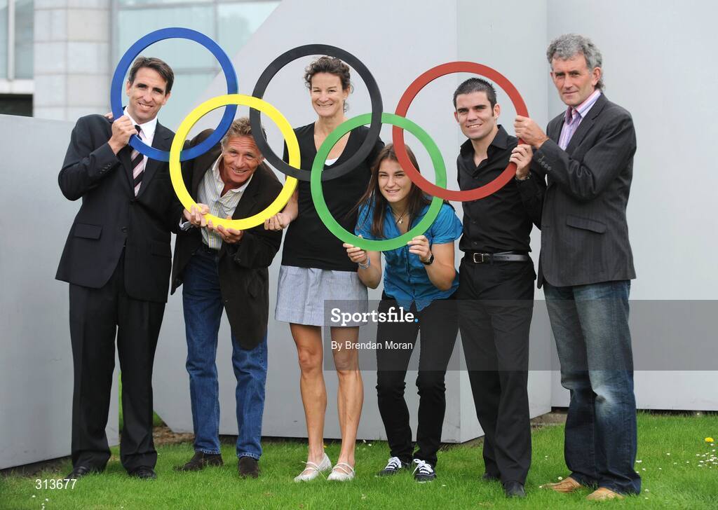 29 July 2008; RTE's analysts for the games include, from left, Gary O'Toole, swimming, Eamonn Coghlan and Sonia O'Sullivan, athletics, Katie Taylor and Bernard Dunne, boxing and Jerry Kiernan, athletics, at the announcement of RTE's details of its coverage for the 2008 Beijing Olympics. RTE Television, Donnybrook, Dublin. Picture credit: Brendan Moran / SPORTSFILE