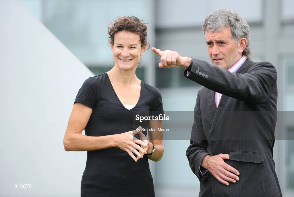 29 July 2008; Former athletes Sonia O'Sullivan and Jerry Kiernan, who will be analysts for RTE, at the announcement of RTE's details of its coverage for the 2008 Beijing Olympics. RTE Television, Donnybrook, Dublin. Picture credit: Brendan Moran / SPORTSFILE