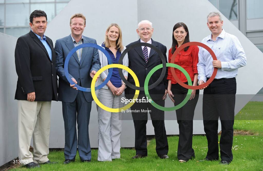 29 July 2008; Members of RTE's team covering the games, include, from left, Des Cahill, Darragh Maloney, Clare McNamara, Jimmy Magee, who will be covering his 10th Olympic Games, Joanne Cantwell and Con Murphy, at the announcement of RTE's details of its coverage for the 2008 Beijing Olympics. RTE Television, Donnybrook, Dublin. Picture credit: Brendan Moran / SPORTSFILE