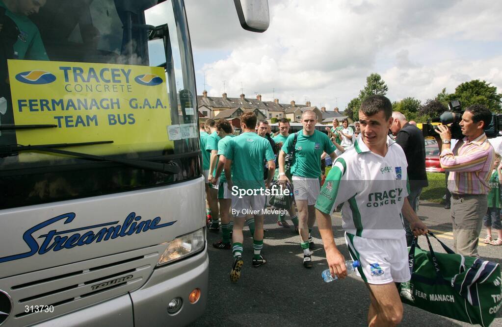 27 July 2008; Mark Little and his Fermanagh team mates, arrive for the match. GAA Football Ulster Senior Championship Final replay, Armagh v Fermanagh, St Tighearnach's Park, Clones, Co. Monaghan. Picture credit: Oliver McVeigh / SPORTSFILE *** Local Caption *** S0807107 Armagh v Fermanagh OMcV
