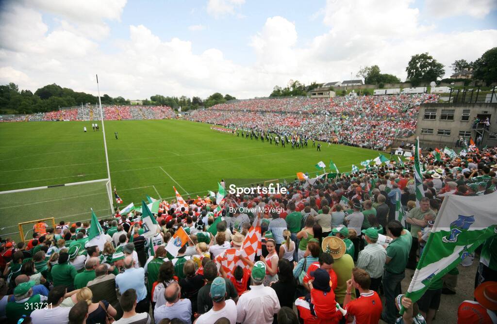 27 July 2008; The Armagh and Fermanagh teams on parade. GAA Football Ulster Senior Championship Final replay, Armagh v Fermanagh, St Tighearnach's Park, Clones, Co. Monaghan. Picture credit: Oliver McVeigh / SPORTSFILE *** Local Caption *** S0807107 Armagh v Fermanagh OMcV