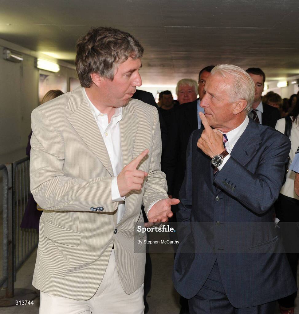 29 July 2008; Republic of Ireland manager Giovanni Trapattoni arrives for the the second day of the Galway Racing Festival accompanied by FAI Chief Executive John Delaney. Galway Racing Festival - Tuesday, Ballybrit, Galway. Picture credit: Stephen McCarthy / SPORTSFILE