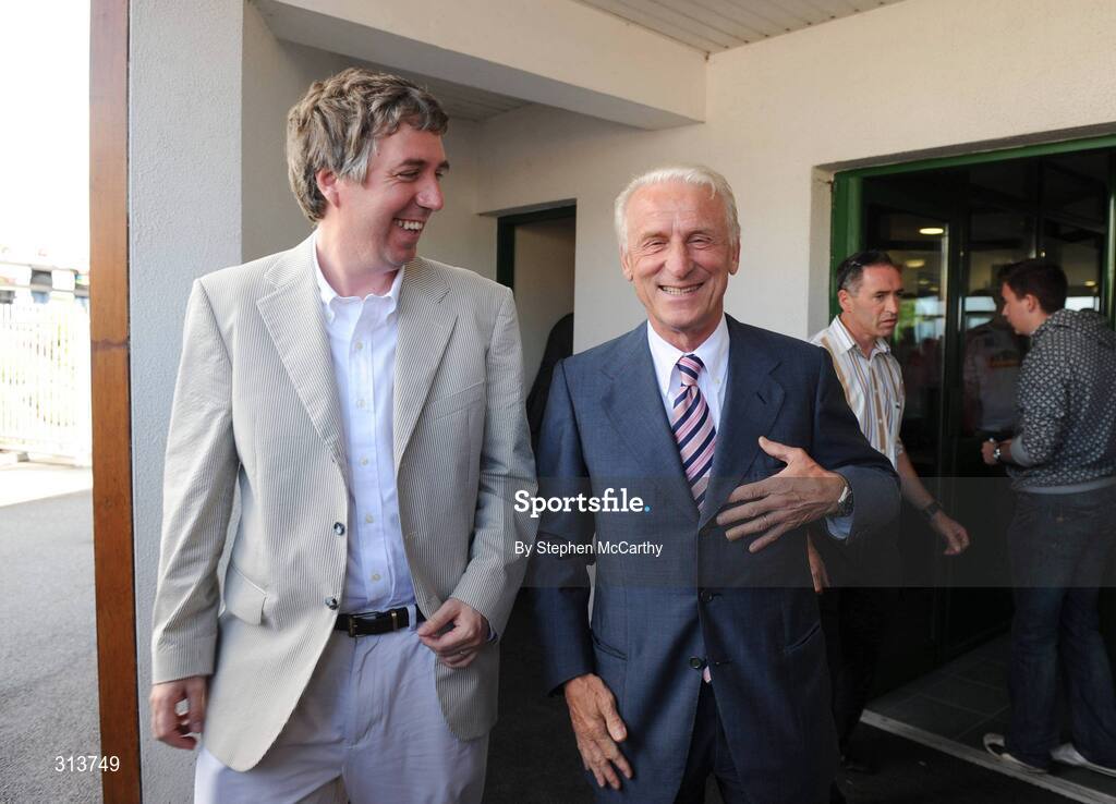 29 July 2008; Republic of Ireland manager Giovanni Trapattoni arrives for the the second day of the Galway Racing Festival accompanied by FAI Chief Executive John Delaney. Galway Racing Festival - Tuesday, Ballybrit, Galway. Picture credit: Stephen McCarthy / SPORTSFILE