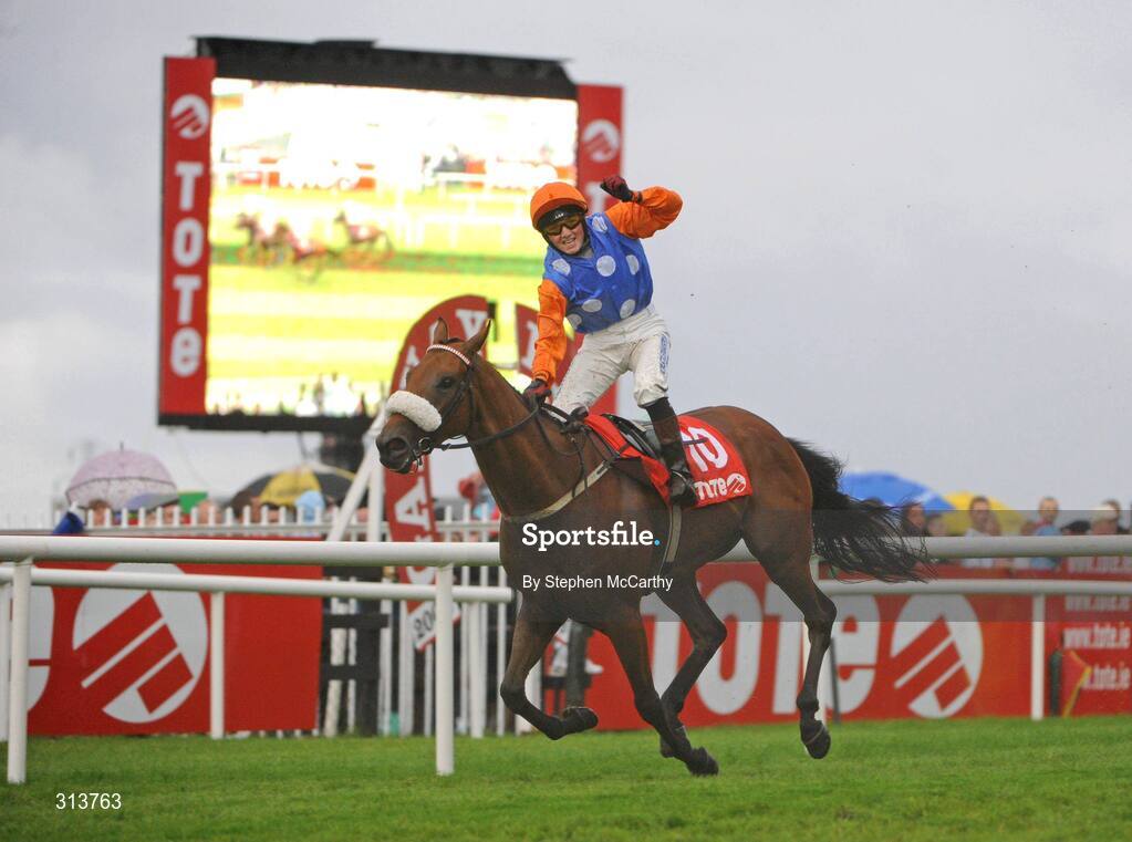 29 July 2008; Chris Hayes celebrates after crossing the line to win the Tote Galway Mile European Breeders Fund Handicap, onboard Celtic Dane. Galway Racing Festival - Tuesday, Ballybrit, Galway. Picture credit: Stephen McCarthy / SPORTSFILE