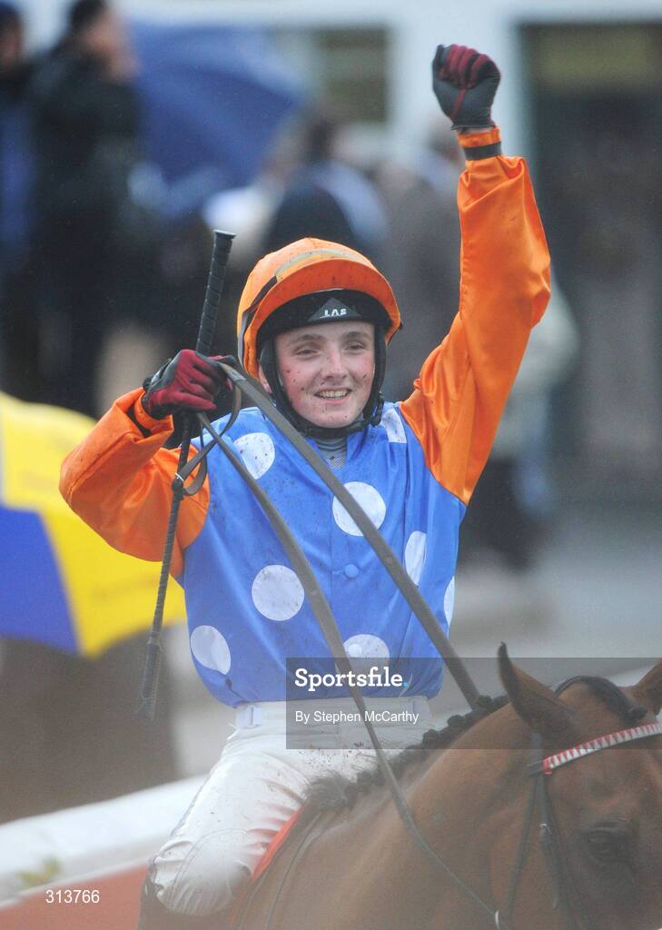 29 July 2008; Chris Hayes celebrates after entering the winners enclosure after winning the Tote Galway Mile European Breeders Fund Handicap, onboard Celtic Dane. Galway Racing Festival - Tuesday, Ballybrit, Galway. Picture credit: Stephen McCarthy / SPORTSFILE