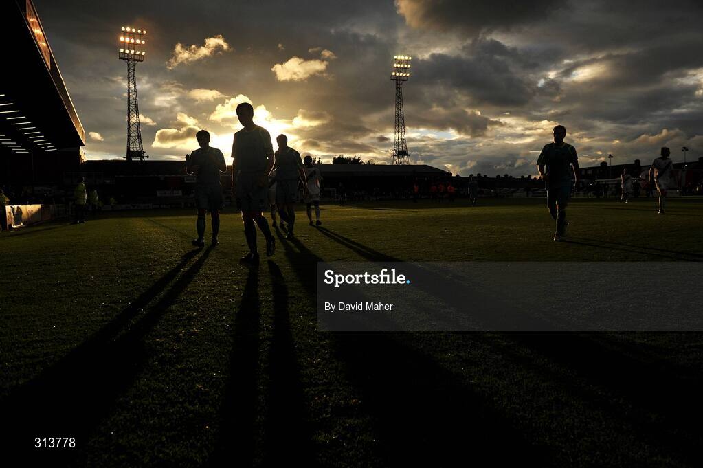 29 July 2008;  Drogheda United players walk off the pitch at half-time. Drogheda United v Dynamo Kyiv - UEFA Champions League 2nd Qualifying Round, Dalymount Park, Dublin. Picture credit: David Maher / SPORTSFILE