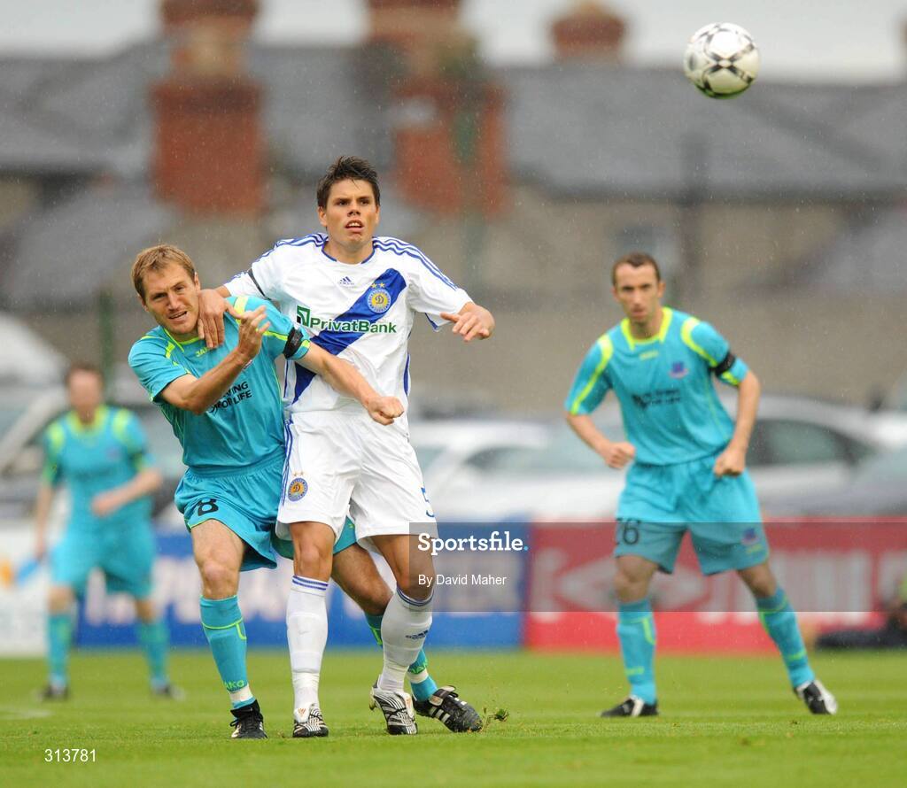 29 July 2008; Ognjen Vukojenic, Dynamo Kyiv, in action against Adam Hughes, Drogheda United. Drogheda United v Dynamo Kyiv - UEFA Champions League 2nd Qualifying Round, Dalymount Park, Dublin. Picture credit: David Maher / SPORTSFILE