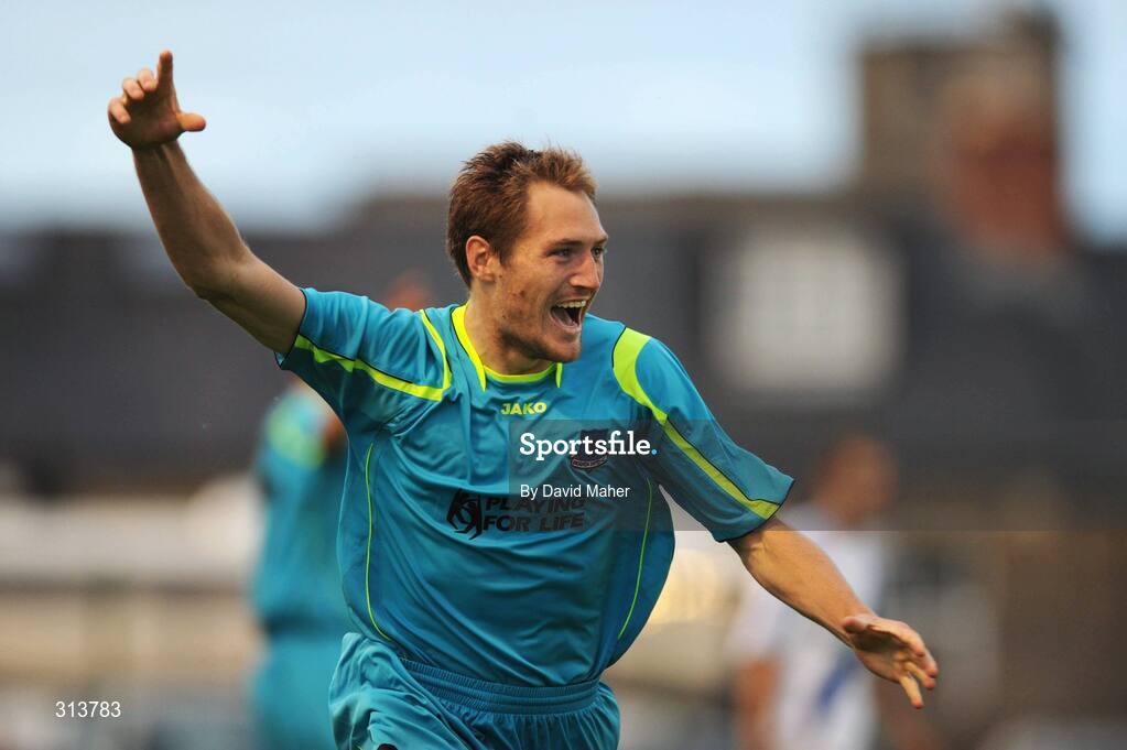 29 July 2008; Adam Hughes, Drogheda United, celebrates after scoring his side's first goal. Drogheda United v Dynamo Kyiv - UEFA Champions League 2nd Qualifying Round, Dalymount Park, Dublin. Picture credit: David Maher / SPORTSFILE