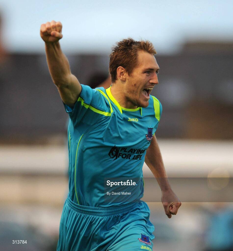 29 July 2008; Adam Hughes, Drogheda United, celebrates after scoring his side's first goal. Drogheda United v Dynamo Kyiv - UEFA Champions League 2nd Qualifying Round, Dalymount Park, Dublin. Picture credit: David Maher / SPORTSFILE