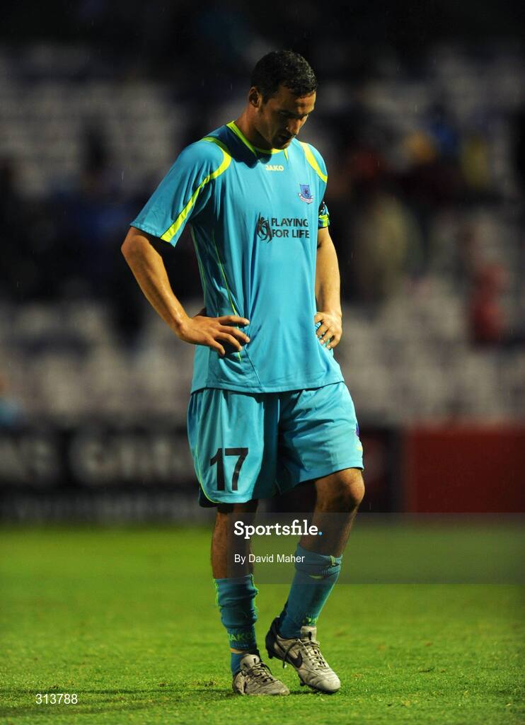 29 July 2008; A dejected Eamon Zayed, Drogheda United at the end of the game. Drogheda United v Dynamo Kyiv - UEFA Champions League 2nd Qualifying Round, Dalymount Park, Dublin. Picture credit: David Maher / SPORTSFILE
