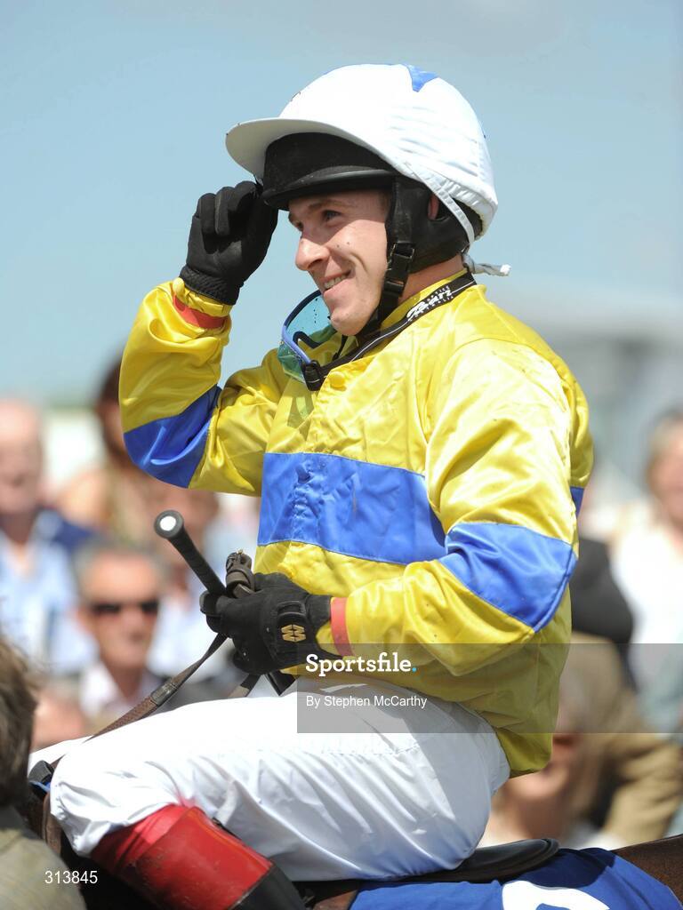30 July 2008; Andrew Leigh tips his cap after winning the William Hill In Ireland Novice Hurdle on Desert Abbey. Galway Racing Festival, Ballybrit, Galway. Picture credit: Stephen McCarthy / SPORTSFILE