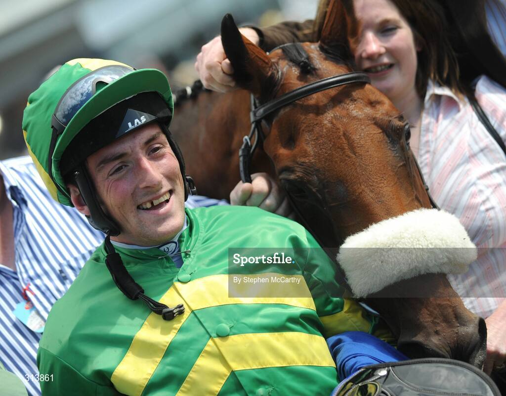 30 July 2008; Jockey Paddy Flood after winning the williamhill.ie Handicap Hurdle on Clover Pearl. Galway Racing Festival, Ballybrit, Galway. Picture credit: Stephen McCarthy / SPORTSFILE