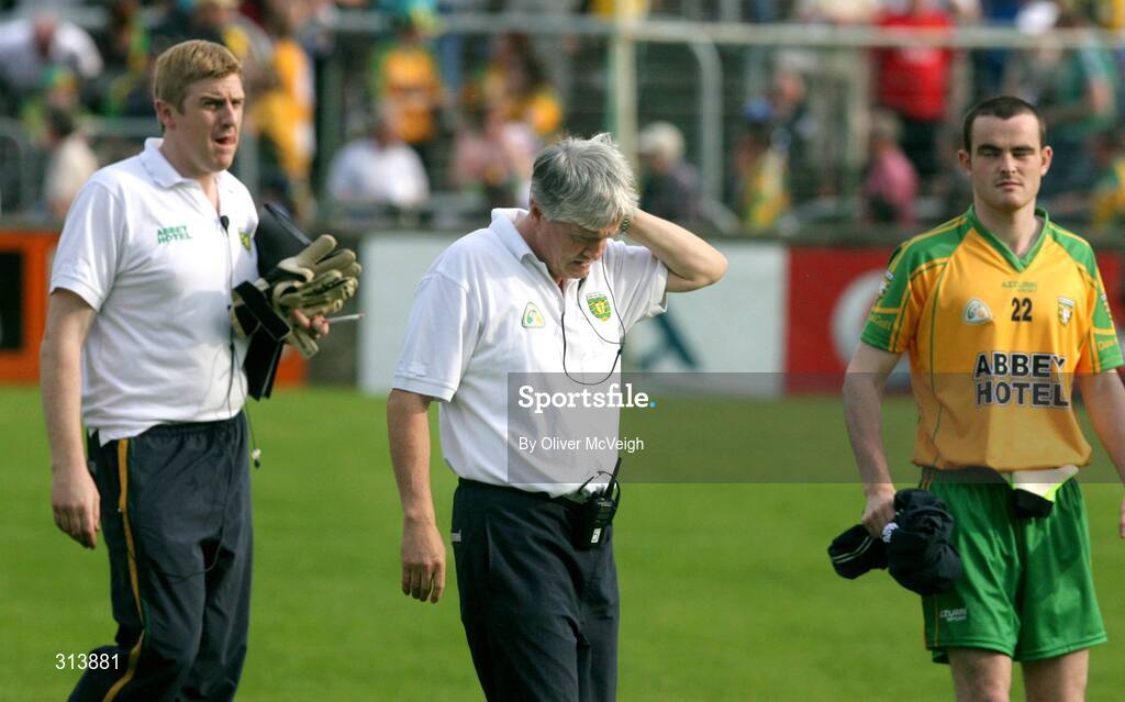 24 July 2008; A dejected Donegal manager Brian McIver after the final whistle. GAA Football All-Ireland Senior Championship Qualifier - Rd 2, Donegal v Monaghan, Ballybofey, Co. Donegal. Picture credit: Oliver McVeigh / SPORTSFILE