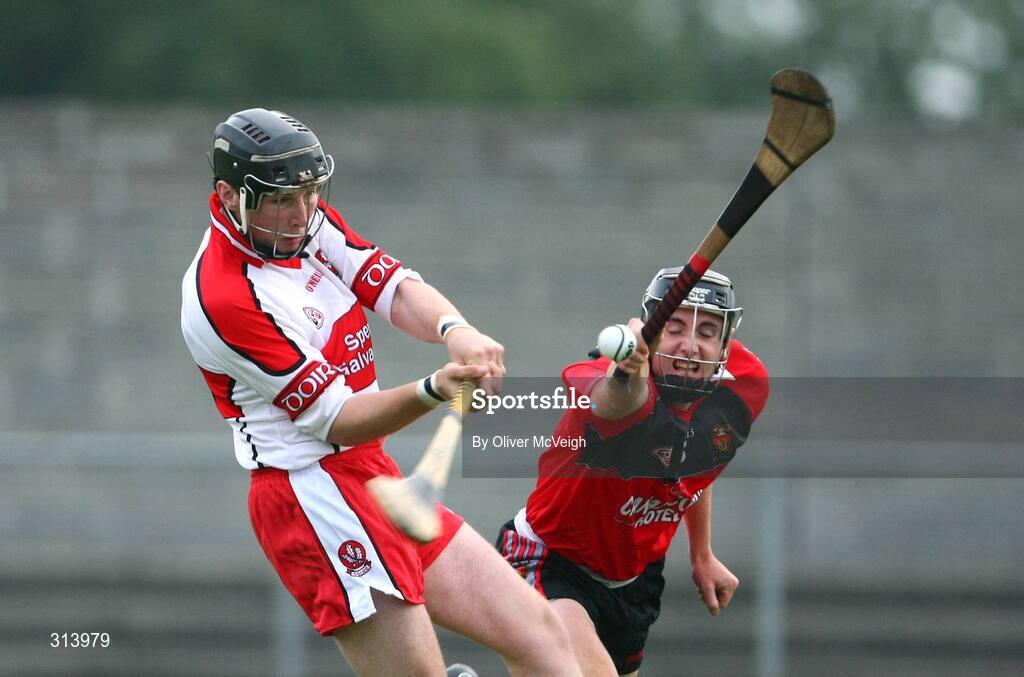 30 July 2008; Paddy McCloskey, Derry, in action against Patrick Flynn, Down. Bord Gais Ulster U21 Hurling Championship, Down v Derry, Ballycran, Co. Down. Picture credit: Oliver McVeigh / SPORTSFILE