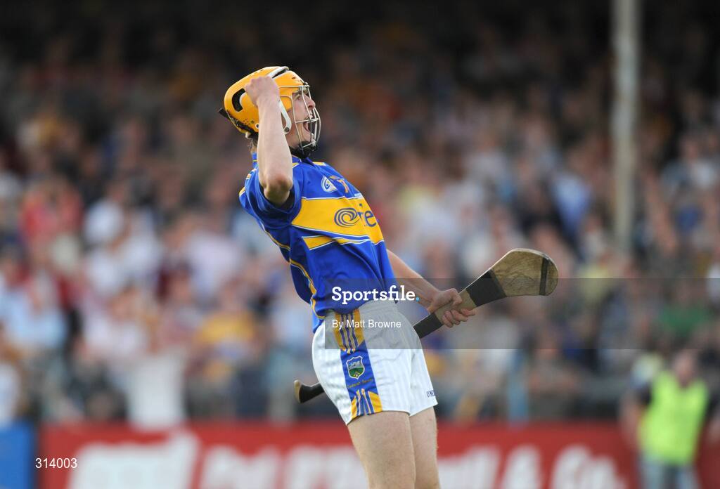 30 July 2008; Tipperary's Pa Bourke celebrates after converting the winning free in injury time. Bord Gais Munster GAA Hurling U21 Championship Final, Clare v Tipperary, Cusack Park, Ennis, Co. Clare. Picture credit: Matt Browne / SPORTSFILE