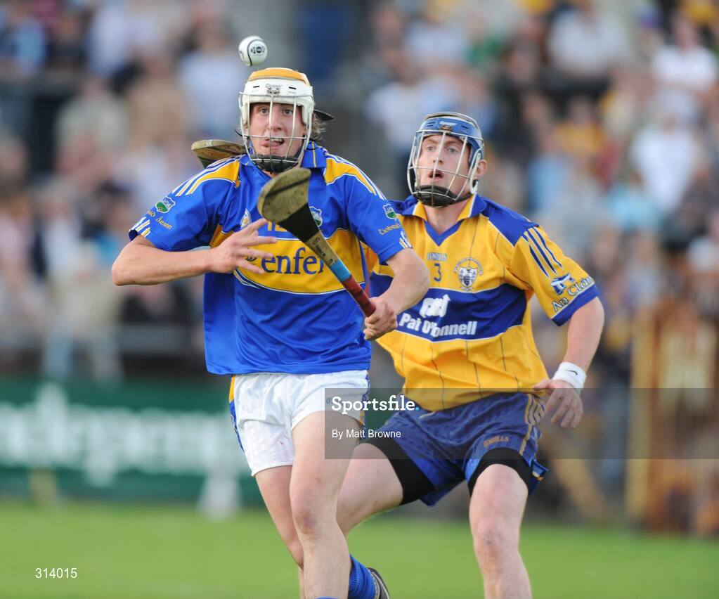 30 July 2008; Patrick Maher, Tipperary, in action against Conor Cooney, Clare. Bord Gais Munster GAA Hurling U21 Championship Final - Clare v Tipperary. Cusack Park, Ennis, Co. Clare. Picture credit: Matt Browne / SPORTSFILE