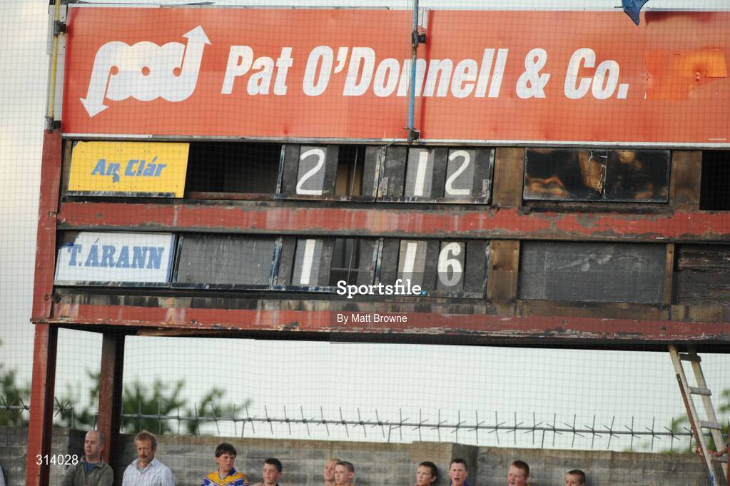 30 July 2008; The scoreboard at the end of the game. Bord Gais Munster GAA Hurling U21 Championship Final, Clare v Tipperary, Cusack Park, Ennis, Co. Clare. Picture credit: Matt Browne / SPORTSFILE