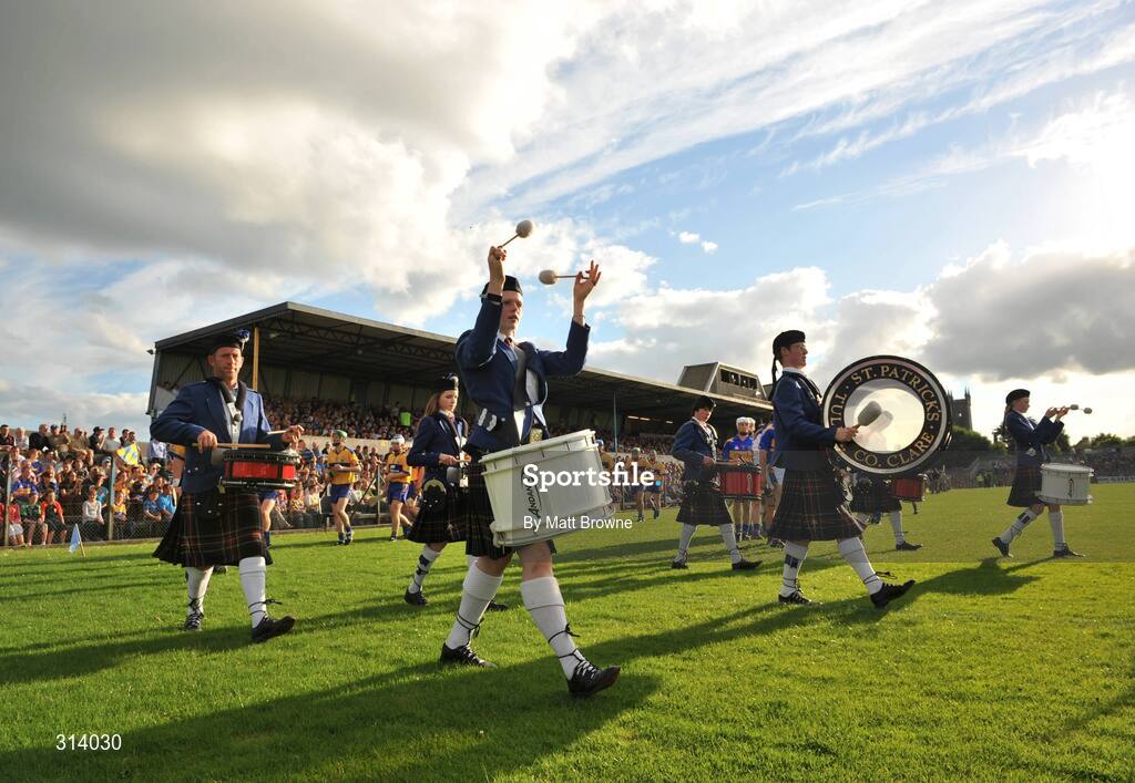 30 July 2008; The band lead the Clare and Tipperary teams during the parade. Bord Gais Munster GAA Hurling U21 Championship Final - Clare v Tipperary. Cusack Park, Ennis, Co. Clare. Picture credit: Matt Browne / SPORTSFILE